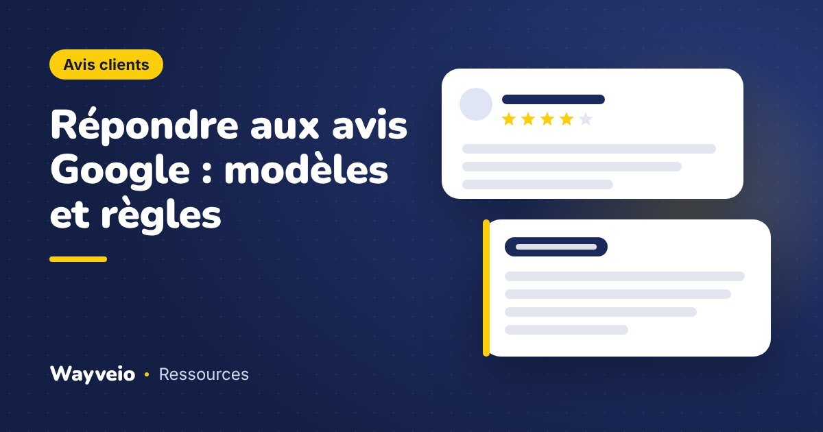 Illustration d'un avis client noté quatre étoiles et de la réponse de l'entreprise en dessous.
